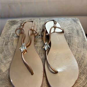 Giuseppe Zanotti Metallic Bronze Jeweled T-Strap Sandals
